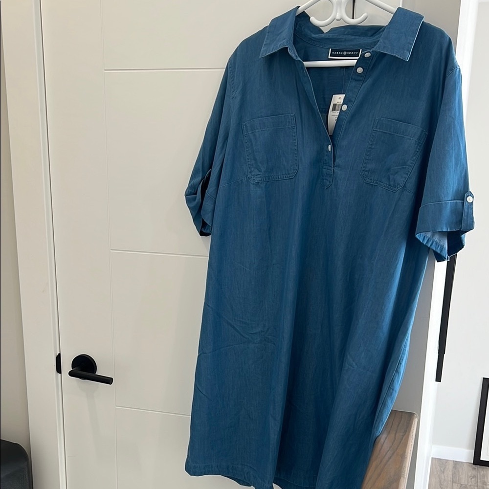 NWT Karen Scott Cotton Denim Blue  Shirt Dress